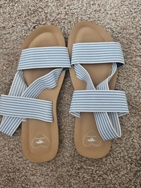 Rocket Dog Blue and White Striped Slide Sandals